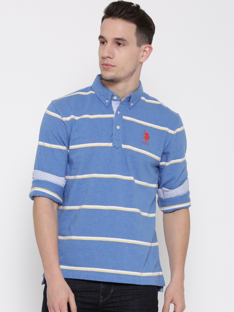 

U.S. Polo Assn. Men Blue Striped Polo Collar T-shirt