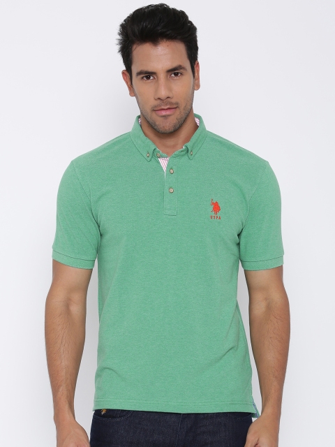 

U.S. Polo Assn. Men Green Solid Polo Collar T-shirt