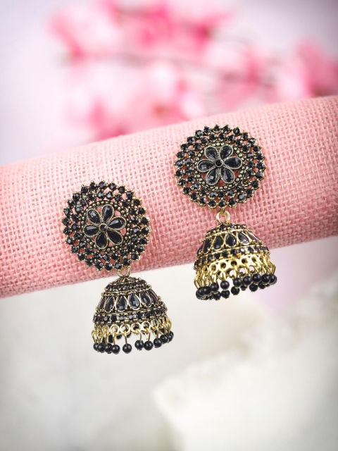 

Priyaasi Black Gold-Plated Dome Shaped Jhumka Earrings