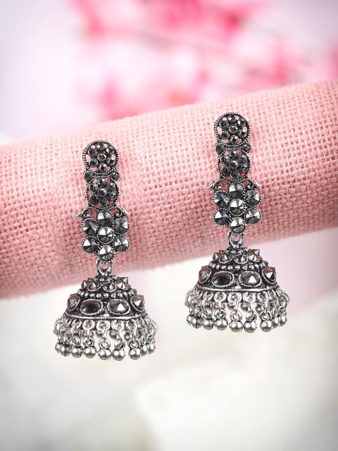 

Priyaasi Silver-Toned Dome Shaped Jhumkas Earrings