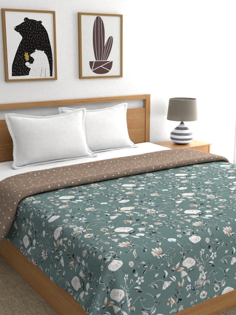 

Trident Olive Green & White Floral Microfiber Reversible AC Room Double Bed Dohar