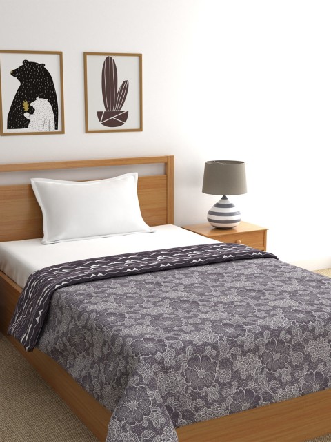 

Trident Grey Floral Printed Microfiber AC Room Single Bed Reversible Dohar