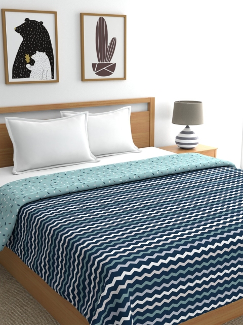 

Trident Blue Chevron Printed AC Room 90 GSM Reversible Double Bed Dohar