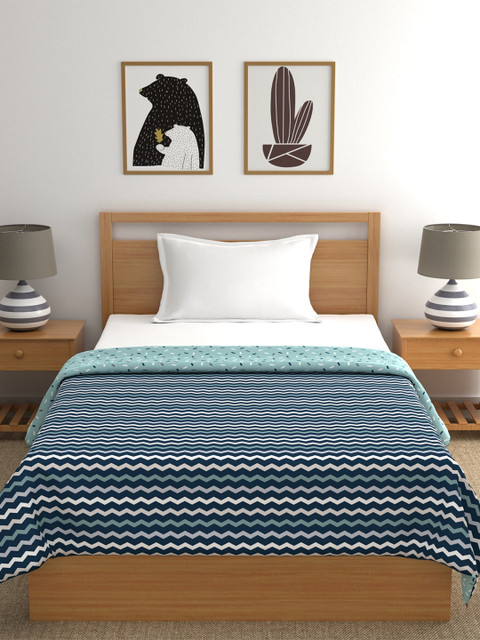 

Trident Turquoise Blue & White Chevron Microfiber AC Room Reversible Single Bed Dohar