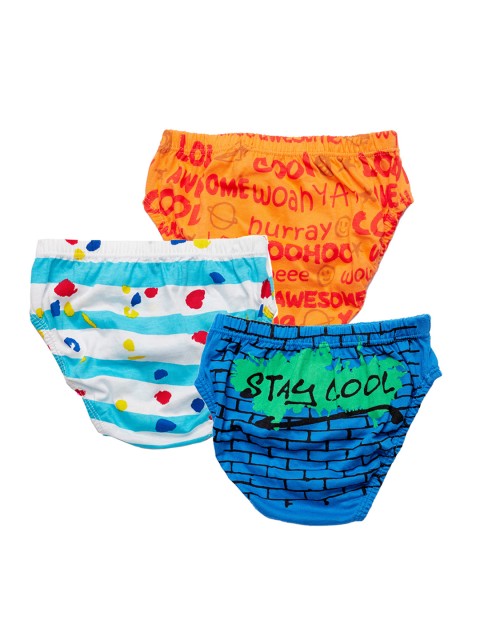 

You Got Plan B Boys Pack Of 3 Printed Pure Cotton Basic Briefs UB-Graffiti: 8-10, Orange
