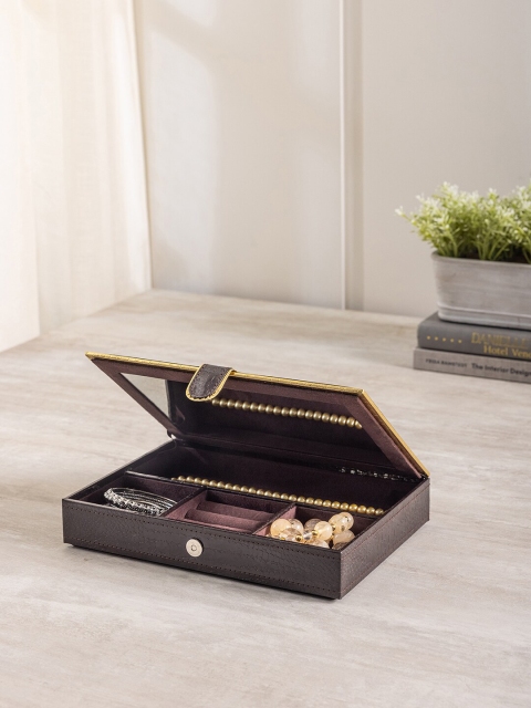 

Pure Home and Living Brown & Gold Coloured Self Design Jewellery Organiser Box