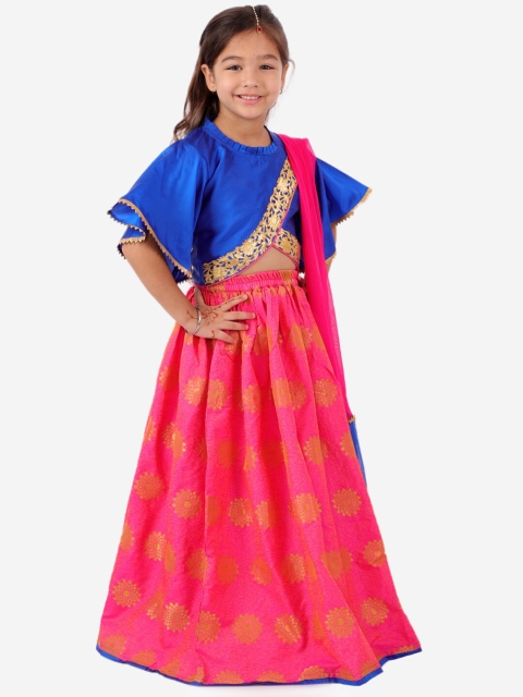 

KID1 Girls Blue & Pink Embellished Ready to Wear Lehenga & Blouse With Dupatta