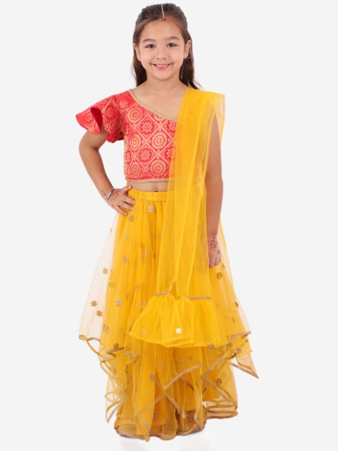 

KID1 Girls Red & Yellow Ready to Wear Lehenga & Blouse With Dupatta