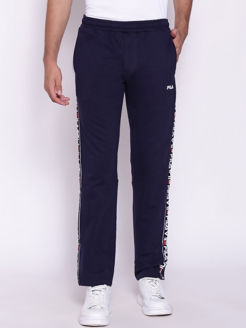 

FILA Men Navy Blue Solid Straight-Fit Pure Cotton Track Pants