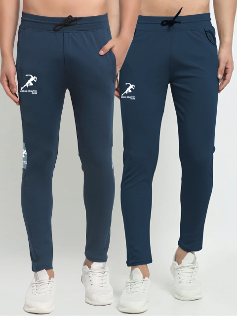 

GRACIT Men Grey & Blue Set of 2 Solid Slim Fit Track Pants, Navy blue