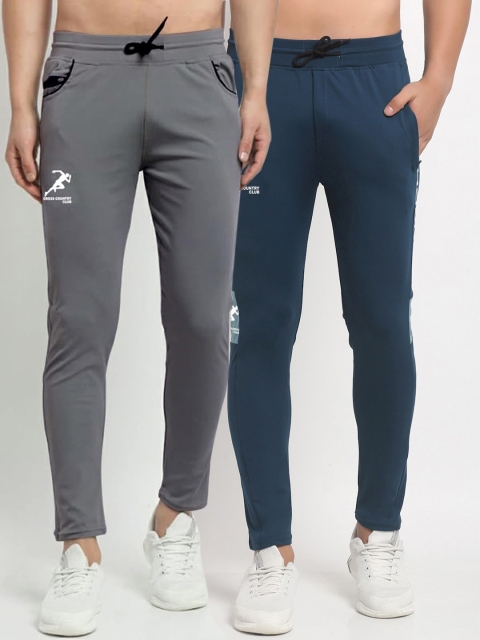 

GRACIT Men Grey & Navy Blue Set of 2 Solid Slim Fit Track Pants