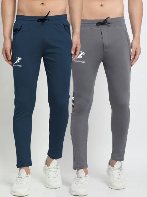 

GRACIT Men Grey & Navy Blue Set of 2 Solid Slim Fit Track Pants