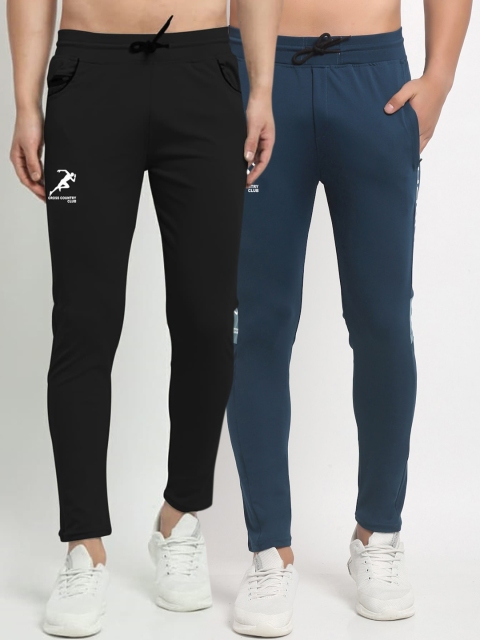 

GRACIT Men Black & Navy Blue Set of 2 Solid Slim Fit Track Pants