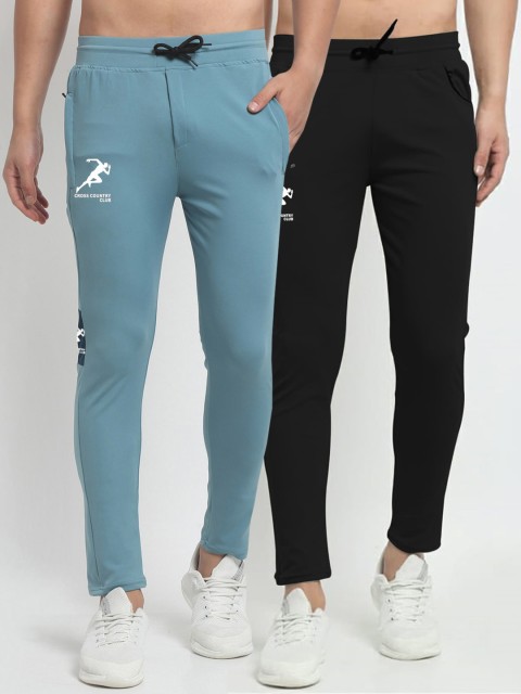 

GRACIT Men Blue & Black Set of 2 Solid Slim Fit Track Pants