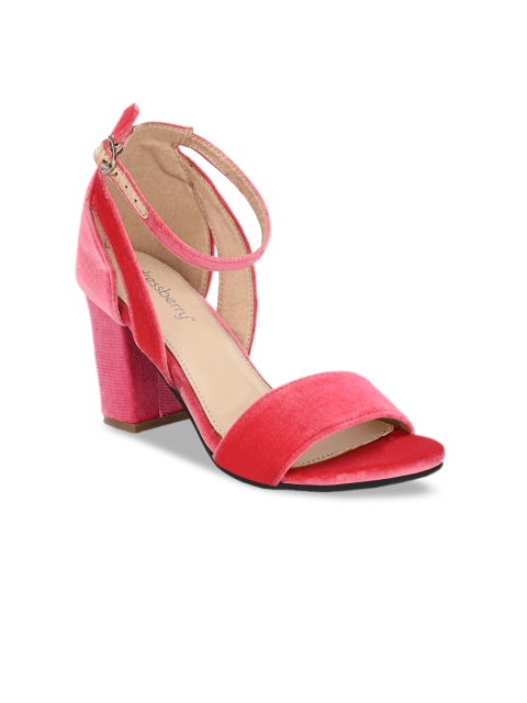 

DressBerry Pink Velvet Block Sandals