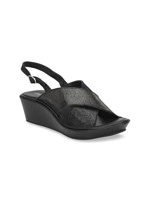 

DressBerry Black Leather Wedge Sandals with Buckles