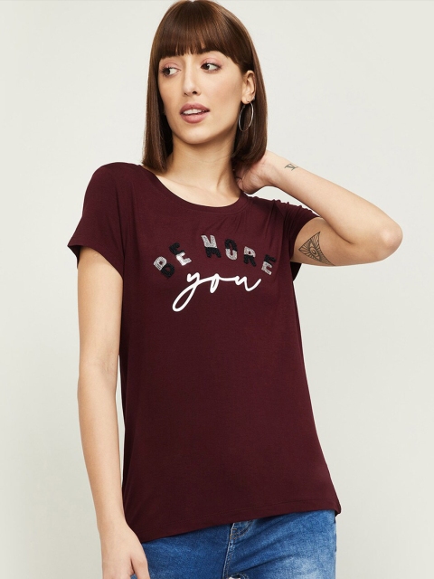 

Fame Forever by Lifestyle Burgundy & Off White Regular Top