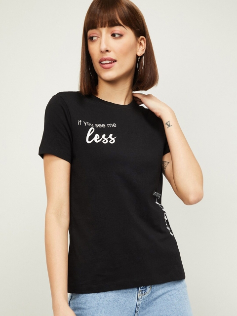 

Ginger by Lifestyle Women Black Typography Applique T-shirt