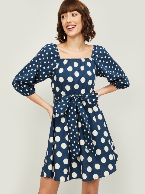 

Ginger by Lifestyle Teal Polka Dot Printed Dress with Knot Detail