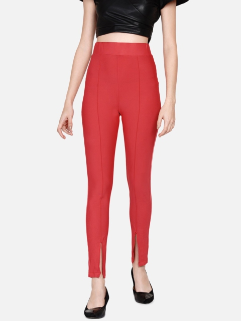 

Samshek Women Red Solid Slim-Fit Jeggings