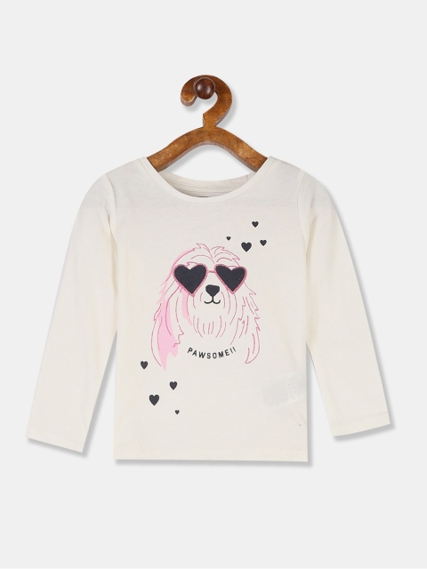 

GAP Girls White Graphic Printed Long Sleeves T-shirt