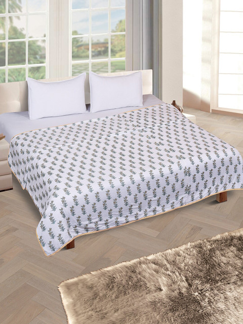 

ROMEE Off White & Yellow Ethnic Motifs Cotton AC Room 300 GSM Reversible Double Bed Dohar