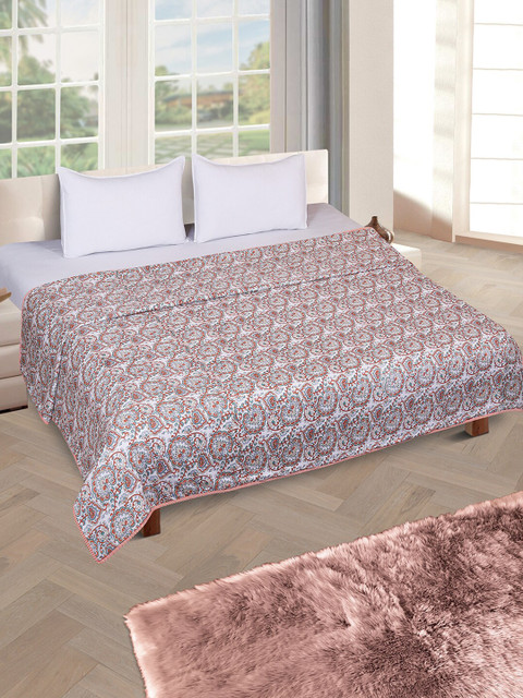 

ROMEE Off White & Red Floral Cotton AC Room 300 GSM Reversible Double Bed Dohar