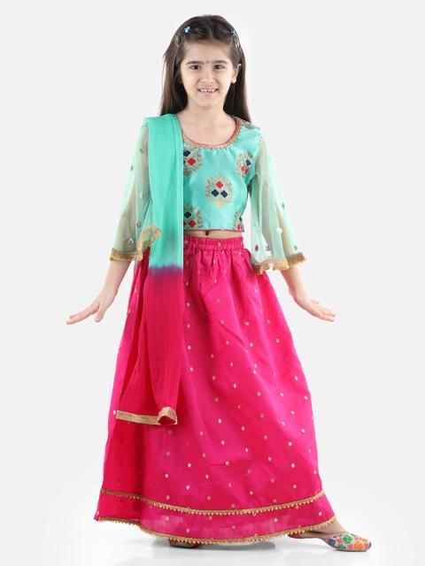 

BownBee Girls Blue & Pink Sequinned Ready to Wear Lehenga & Blouse With Dupatta