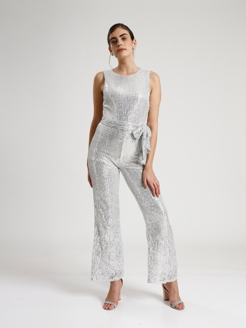 

iki chic Silver-Toned Sequin-Embellished Basic Jumpsuit