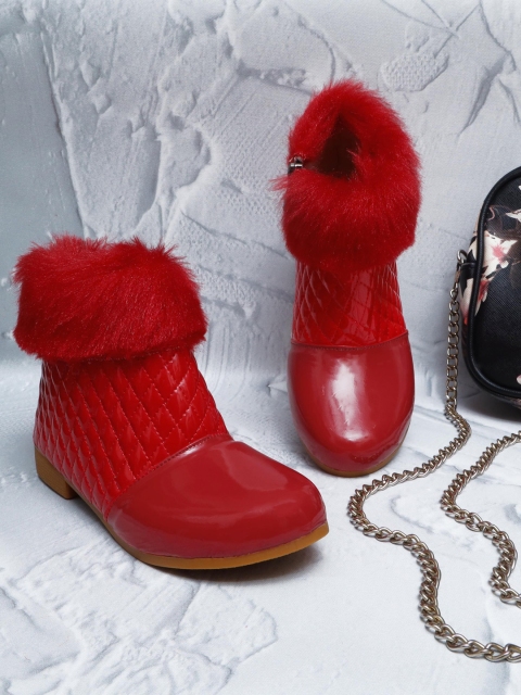

DChica Girls Red Quilted Mid-Top Flat Boots