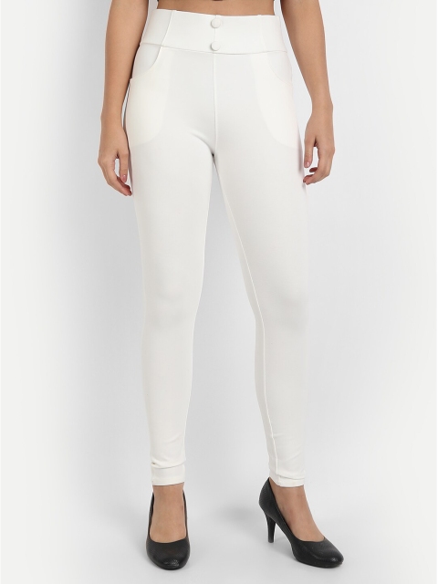 

BROADSTAR Women White Solid Skinny-Fit Treggings