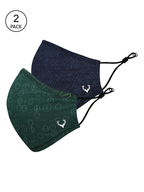 

Allen Solly Men Pack Of 2 Printed 3-Ply Pure Cotton Protective Outdoor Masks, Navy blue