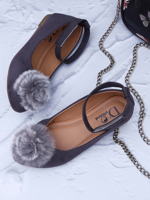 

DChica Girls Grey Printed Ballerinas with Bows Flats
