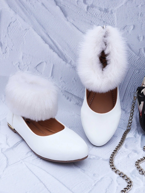 

DChica Girls White Ankle Fur Boot Style Ballerinas Flats