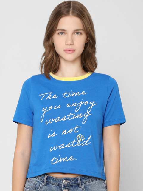 

ONLY Women Blue Typography Printed T-shirt