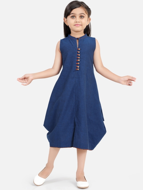 

Ashneeta Navy Blue Keyhole Neck A-Line Midi Dress