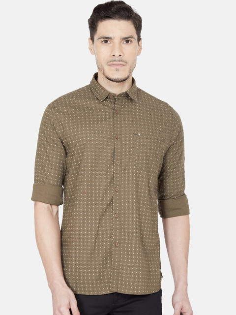 

Oxemberg Men Olive Green Slim Fit Opaque Printed Casual Shirt
