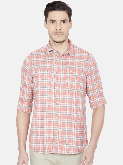 

Oxemberg Men Coral Slim Fit Tartan Checks Opaque Checked Casual Shirt