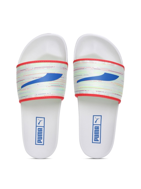 

Puma Adult White & Red Printed Sliders