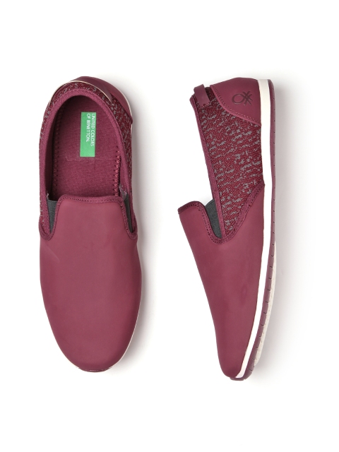 

United Colors of Benetton Men Burgundy Slip-On Sneakers