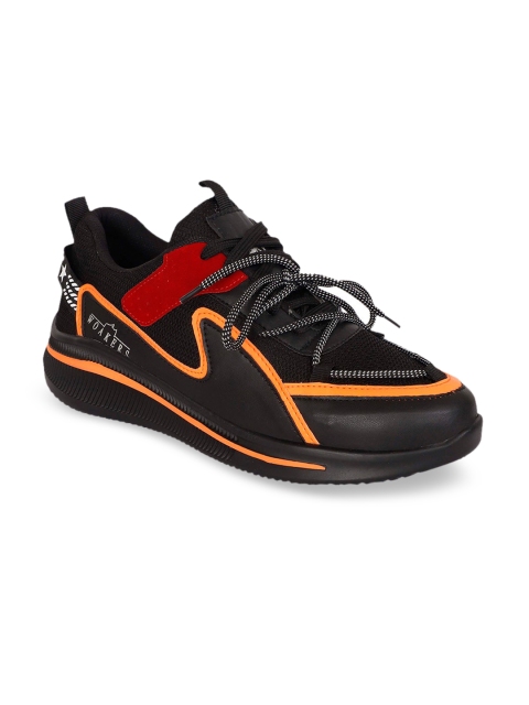 

Woakers Men Black & Orange Colourblocked Mesh Sneakers