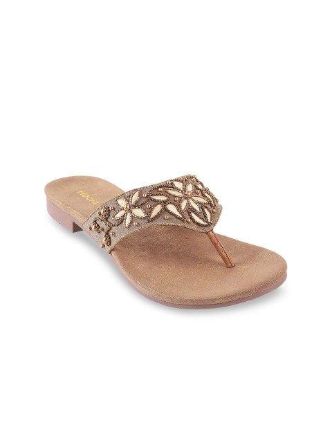 

Mochi Women Gold-Toned Embellished Open Toe Flats