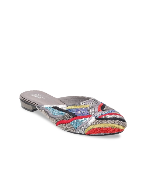 

Mochi Women Grey Embellished Mules Flats