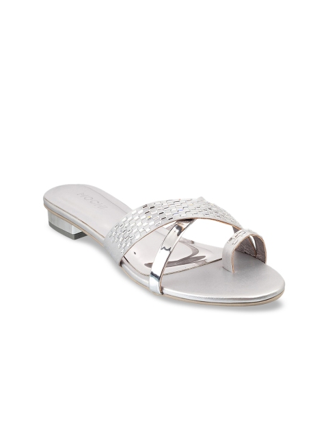 

Mochi Silver-Toned Embellished Block Sandals