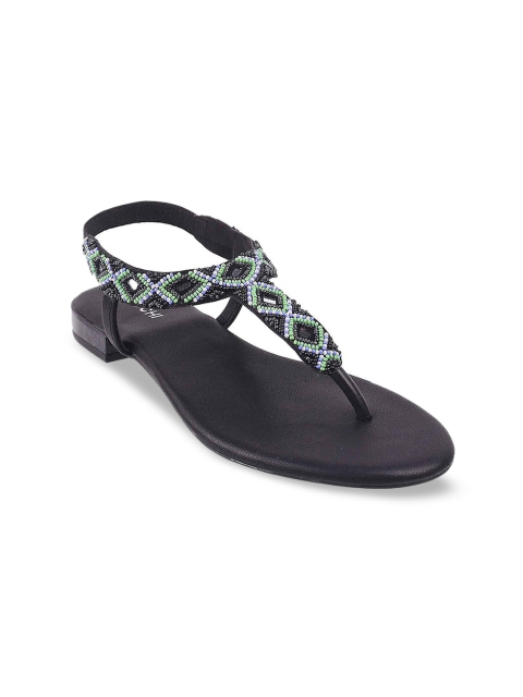 

Mochi Women Black Embellished Open Toe Flats