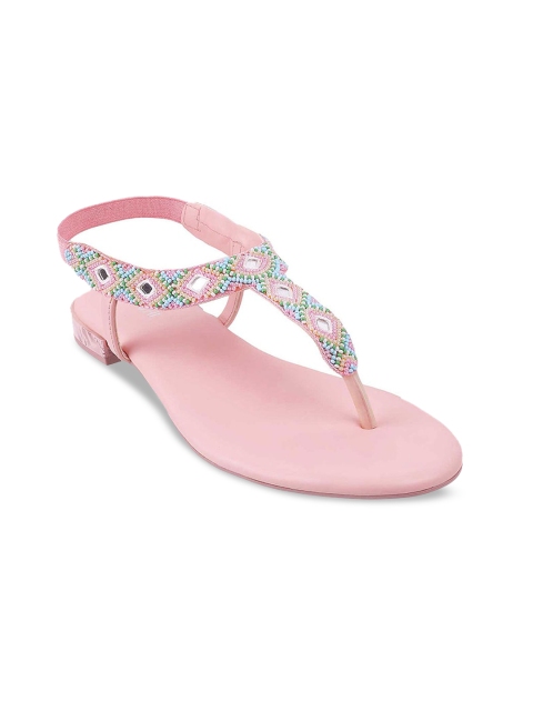 

Mochi Women Pink Embellished Open Toe Flats