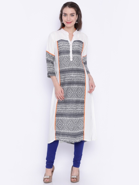 

Soch Outlet Off-White & Navy Printed Straight Kurta