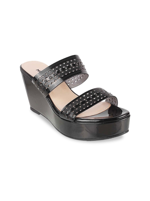 

Mochi Black Wedge Sandals with Laser Cuts