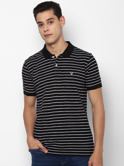 

Allen Solly Men Black Striped Polo Collar Pure Cotton T-shirt