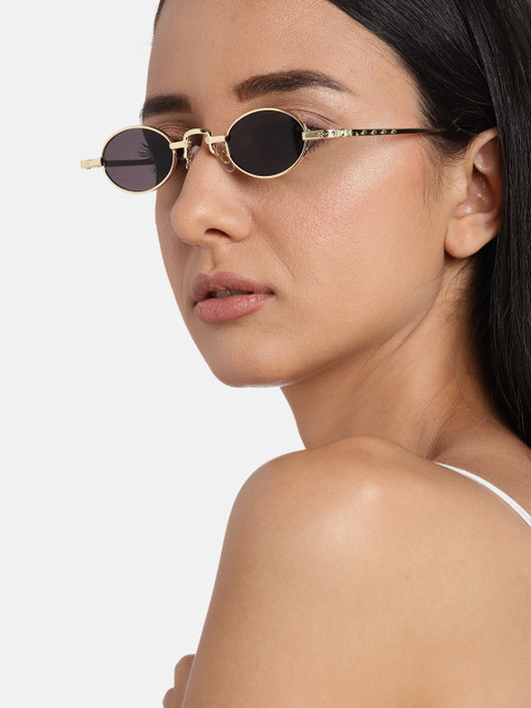 

Voyage Adult Grey Lens & Gold Oval Sunglasses with UV Protected Lens, Black